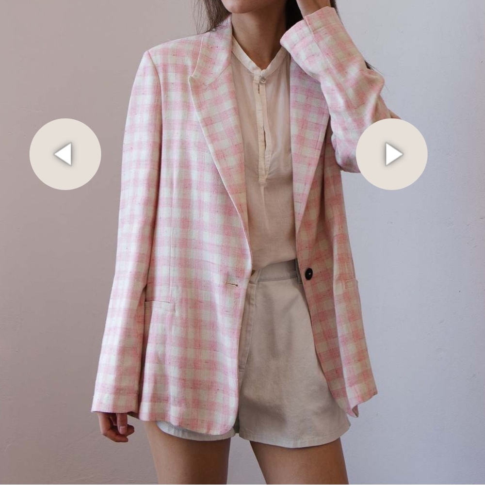 Forte forte parliament pink and white check oversized blazer NWT